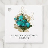 ヴィンテージ ティールとゴールドの花 フェイバータグ (正面)