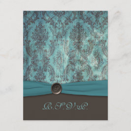 ヴィンテージ ティールとブラウンのダマスク RSVP カード