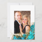 ヴィンテージ ティール - ターコイズとゴールドの花柄 ウェディング セーブザデート (裏面)