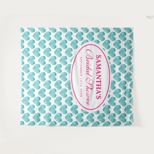 ヴィンテージ ティール ハート ブライダル シャワー フォト 背景 タペストリー (正面(横))