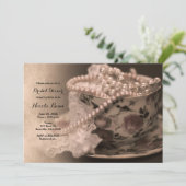 ヴィンテージ ティー カップ & パール ブライダル シャワー 招待状 (スタンド正面)