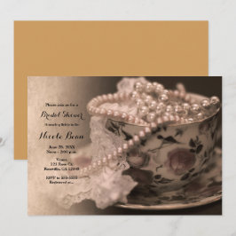 ヴィンテージ ティー カップ & パール ブライダル シャワー 招待状