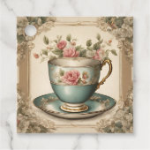ヴィンテージ ティー カップ フローラル ブライダル シャワー ティー パーティー フェイバータグ (正面)