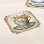 ヴィンテージ ティー カップ フローラル ブライダル シャワー ティー パーティー ペーパーコースター (アングル)