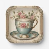 ヴィンテージ ティー カップ フローラル ブライダル シャワー ティー パーティー ペーパープレート (正面)
