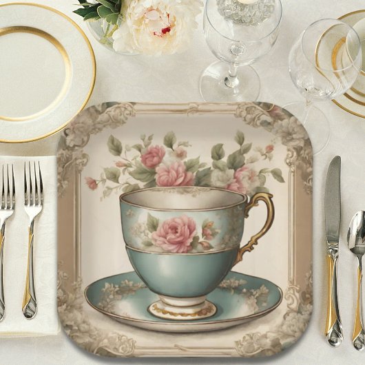 ヴィンテージ ティー カップ フローラル ブライダル シャワー ティー パーティー ペーパープレート