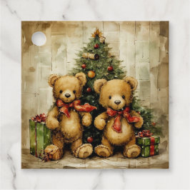 ヴィンテージ テディベアとクリスマス ツリー フェイバータグ