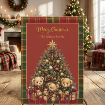 ヴィンテージ・テディベアのクリスマスツリー タータンチェック