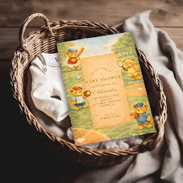 ヴィンテージ テディベア スポーツ ベイビー シャワー 招待状