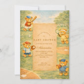 ヴィンテージ テディベア スポーツ ベイビー シャワー 招待状 (正面)