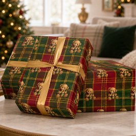 ヴィンテージ テディベア タータンチェック クリスマス ラッピングペーパー