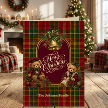 ヴィンテージ・テディベア タータンチェック リアルフォイル クリスマス