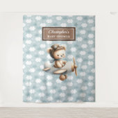 ヴィンテージ テディベア パイロット ベイビーシャワー フォト バナー タペストリー (正面)