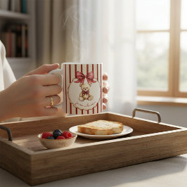 ヴィンテージ テディベア レッドボウ 水彩 名前 コーヒーマグカップ