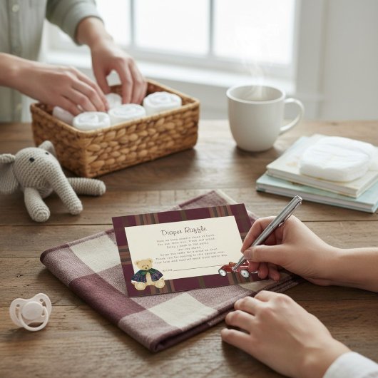 ヴィンテージ テディベア レース カー ベイビー シャワー おむつ エンクロージャーカード