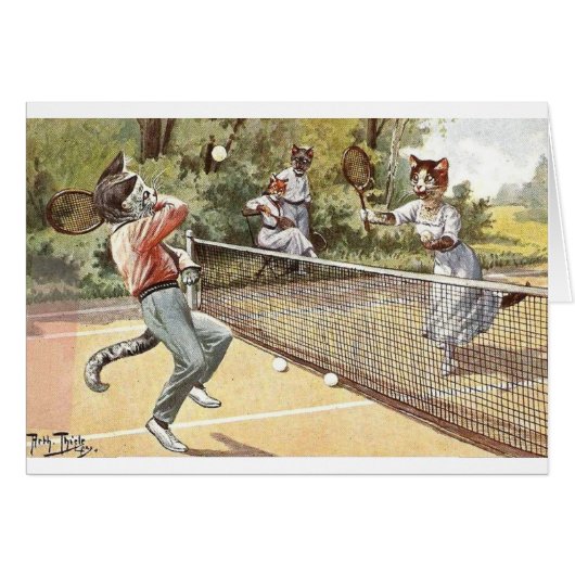 ヴィンテージ-テニスを遊んでいる猫 (正面横)