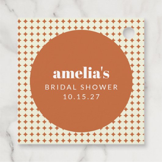 ヴィンテージ テラコッタ ユニーク ブライダルシャワー カスタム フェイバータグ (裏面)