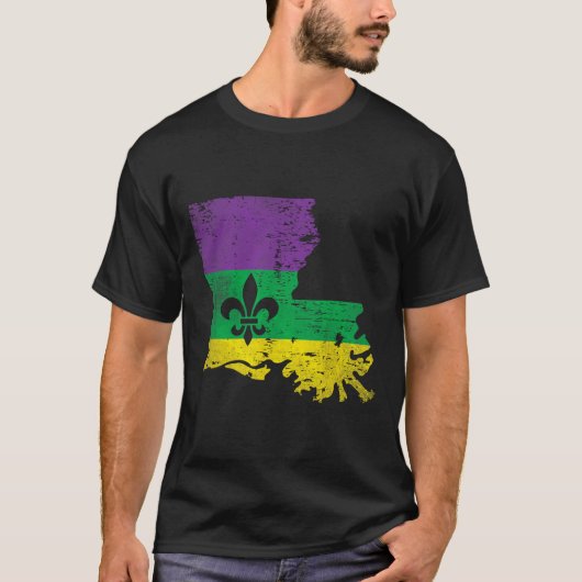 ヴィンテージ ディストressed ルイジアナ マディグラ カーニバル O Tシャツ (正面)