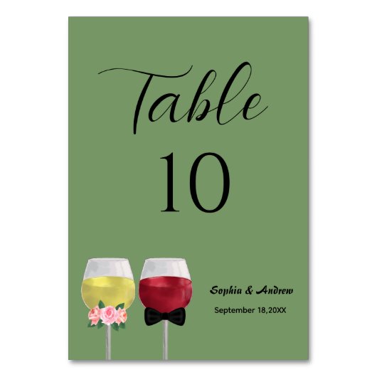 ヴィンテージ・ディナー・パーティーの新婦新郎 ワインボトル ウェディング テーブルナンバー (正面)