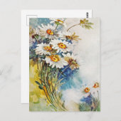 ヴィンテージ・デイジー・ウォーターカラー・アート ポストカード (正面/裏面)