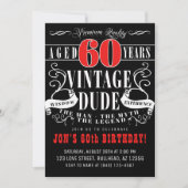 ヴィンテージ デュード マン ミス レジェンド メンズ 60歳の誕生日 招待状 (正面)