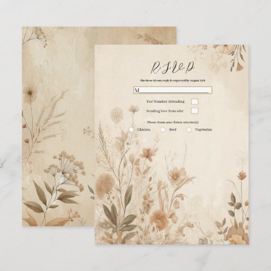 ヴィンテージ デリケート フローラル ボタニカル ボーホー ウェディング 招待状 (正面/裏面)