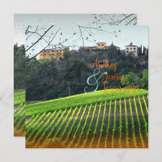 ヴィンテージ、トスカーナ·ビニヤード/目的地での結婚式 招待状 (正面/裏面)