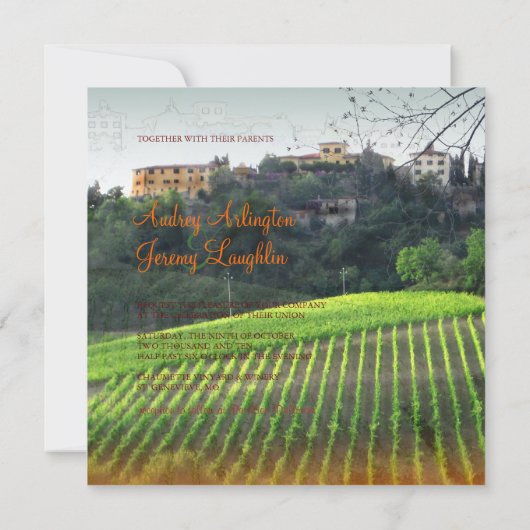 ヴィンテージ、トスカーナ·ビニヤード/目的地での結婚式 招待状 (裏面)