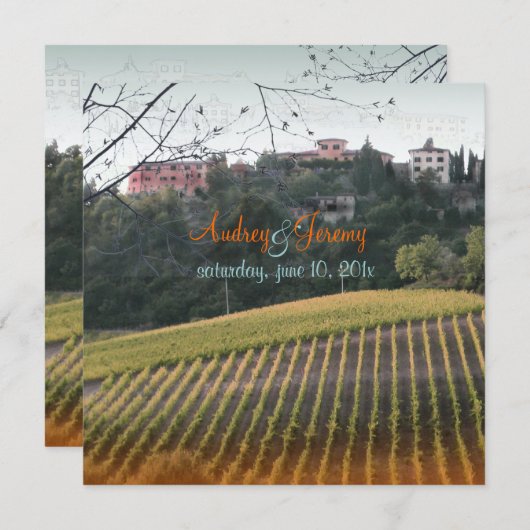 ヴィンテージ、トスカーナ·ビニヤード/目的地での結婚式 招待状 (正面/裏面)