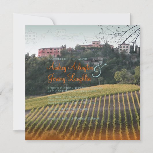 ヴィンテージ、トスカーナ·ビニヤード/目的地での結婚式 招待状 (裏面)