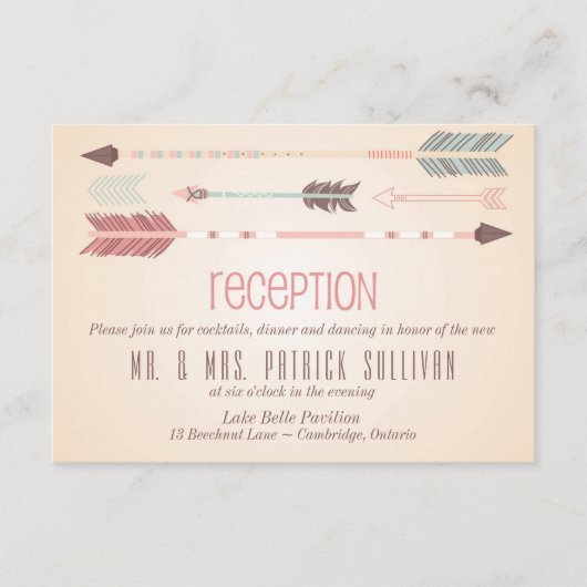 ヴィンテージ トライバル アローズ ウェディング レセプション カード (正面)