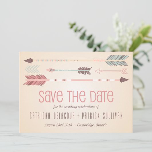 ヴィンテージ トライバル アローズ セーブ・ザ・デート アナウンスメント (スタンド正面)