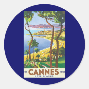 ヴィンテージ トラベルポスター カンヌ フランスのビーチ ラウンドシール