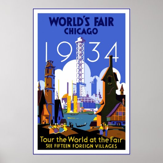 ヴィンテージ トラベルポスター シカゴ万博 3 1934 ポスター (正面)