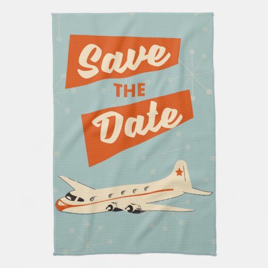 ヴィンテージ トラベルポスター Save the Date キッチンタオル (縦)