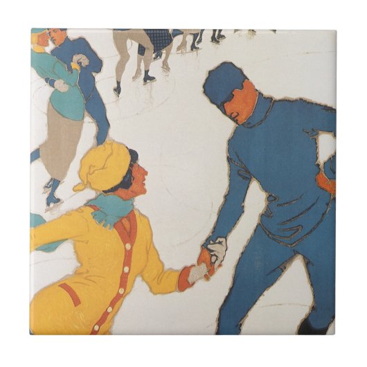 ヴィンテージ トラベル、アールデコ、スイスのダボス 冬 タイル (正面)