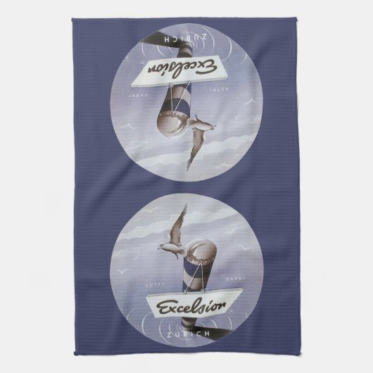 ヴィンテージ トラベル エクセルシオール ホテル ツーリッヒ スイス キッチンタオル (縦)