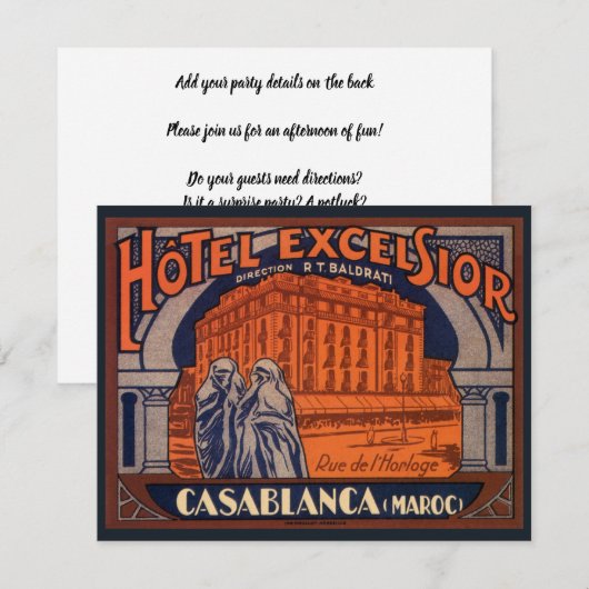 ヴィンテージ トラベル、カサブランカ モロッコ、アフリカ 招待状 (正面/裏面)