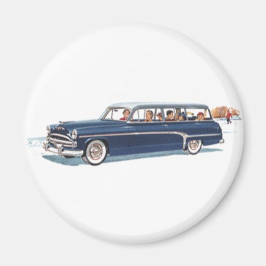 ヴィンテージ トラベル、ステーションワゴンでの家族旅行 マグネット (正面)