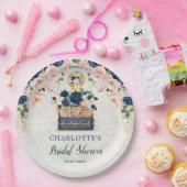 ヴィンテージ トラベル スーツケース ネイビー ブラッシュ ブライダル シャワー ペーパープレート (パーティー)