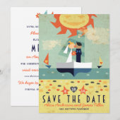 ヴィンテージ トラベル セーリング ボート ビーチ ウェディング セーブ デート セーブザデート (正面/裏面)