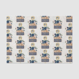 ヴィンテージ トラベル ネイビーブルー ブラッシュ フラワー デコパージュ 薄葉紙