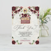 ヴィンテージ トラベル ブライダル シャワー バーガンディー ブラッシュ フローラル サンキューカード (スタンド正面)
