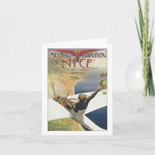 ヴィンテージ·トラベル·ポスター、ニース·フランスの飛行機 カード (正面)
