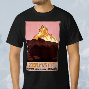 ヴィンテージ トラベル、マッターホルン山、スイス Tシャツ