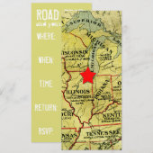 ヴィンテージ トラベル マップ 移動式 赤い星 招待状 (正面/裏面)