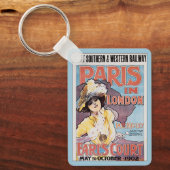ヴィンテージ トラベル、ロンドンのパリ 鉄道の女性 キーホルダー (正面)