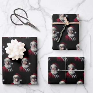 ヴィンテージ トランプ サンタの顔 楽しいクリスマス ホリデー ラッピングペーパーシート