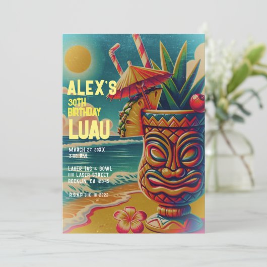 ヴィンテージ トロピカル ティキ傘 ドリンク ルアウ パーティ 招待状 (スタンド正面)