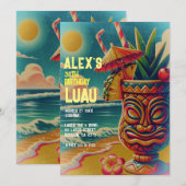 ヴィンテージ トロピカル ティキ傘 ドリンク ルアウ パーティ 招待状 (正面/裏面)
